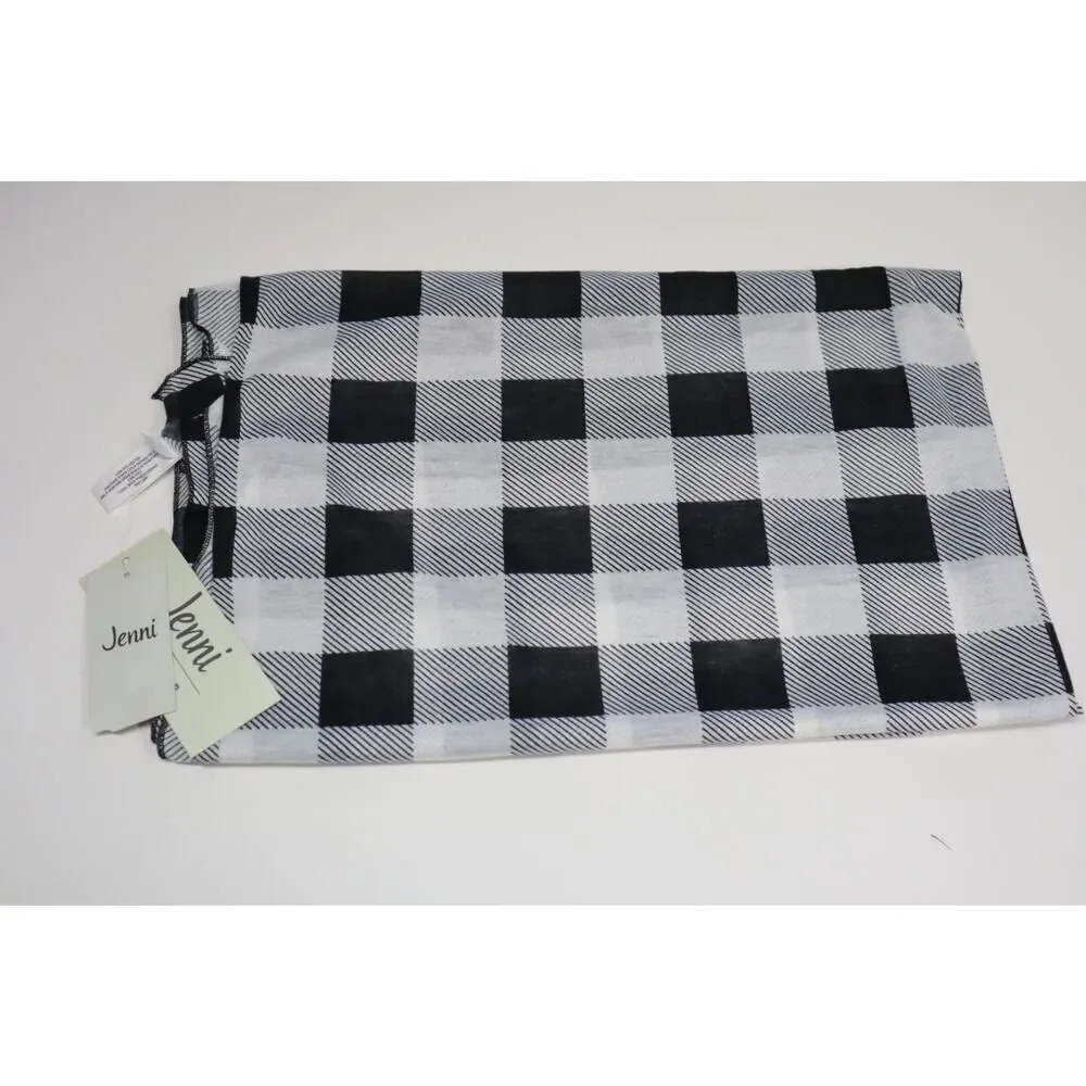 Jenni White and Black Plaid Multi Use Wrap Scarf One Size‎